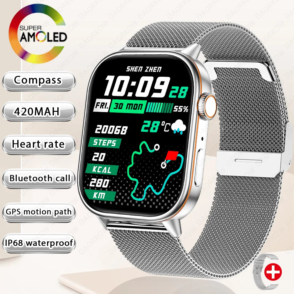 2025New smart watch for men and women HD AMOLED screen Heart Rate Bluetooth Call GPS tracking IP67 waterproof sports smart watch