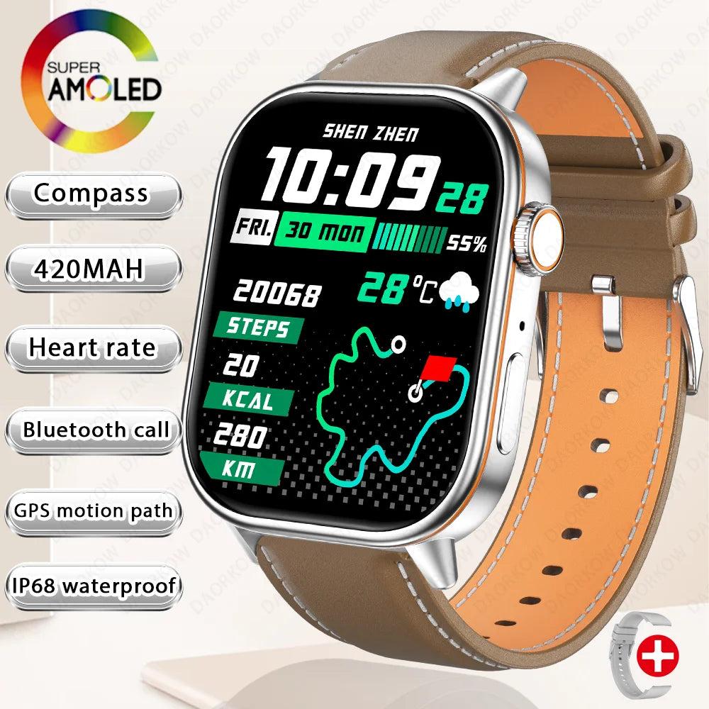 2025New smart watch for men and women HD AMOLED screen Heart Rate Bluetooth Call GPS tracking IP67 waterproof sports smart watch