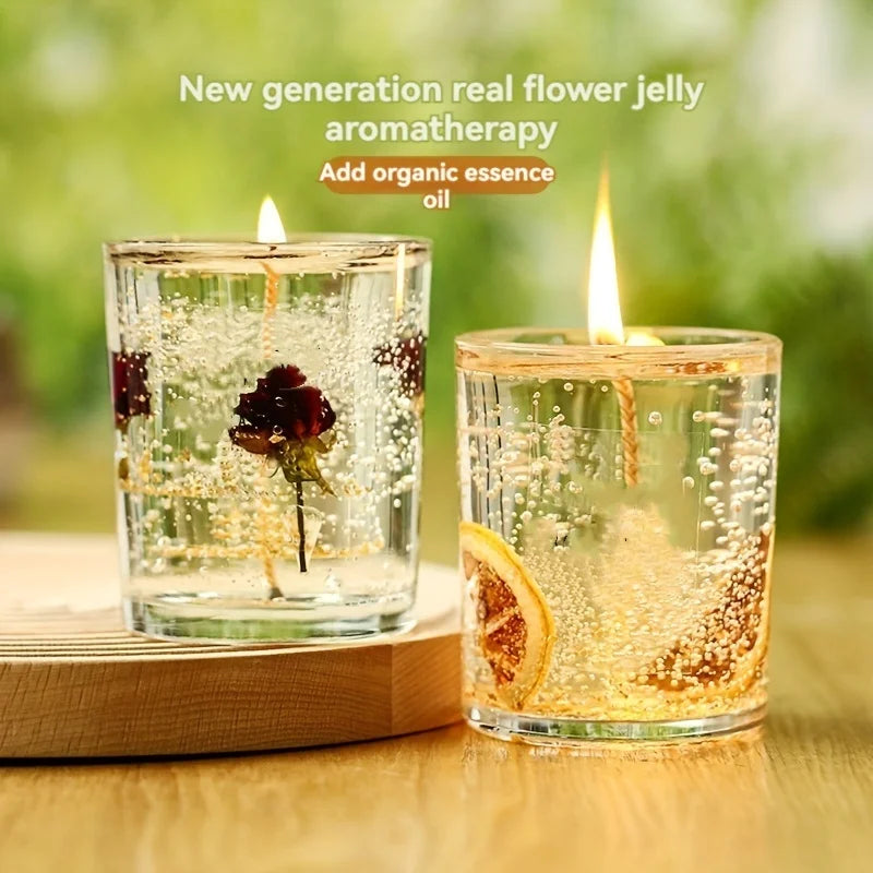 Jelly Aromatherapy Candles Real Flower Essential Oil Incense Candle Soothing Fragrance Cup for Wedding Home Decor Ornament Gift