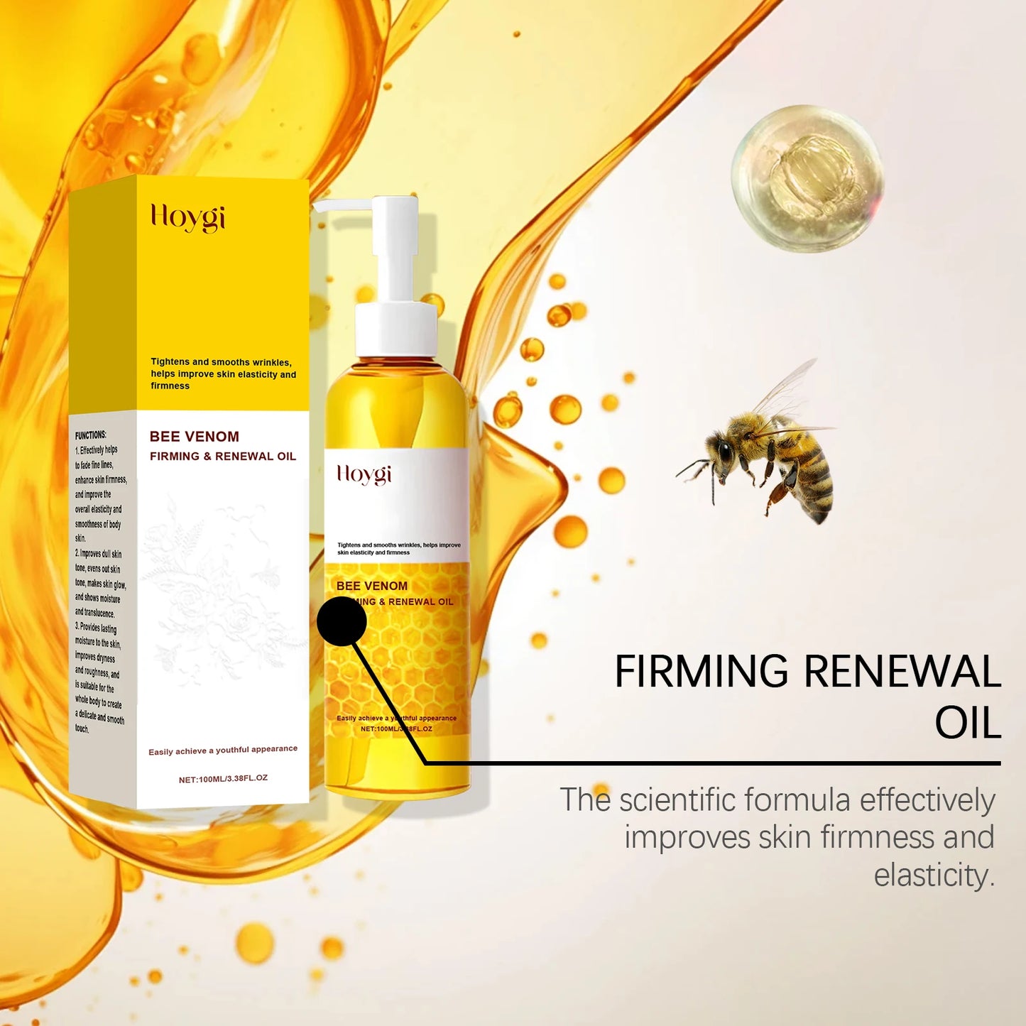 Bee Venom Firming Body Oil Nourishing Full Body Use Improve Dullness Tightening Contouring Moisturizing Care for Smooth Skin