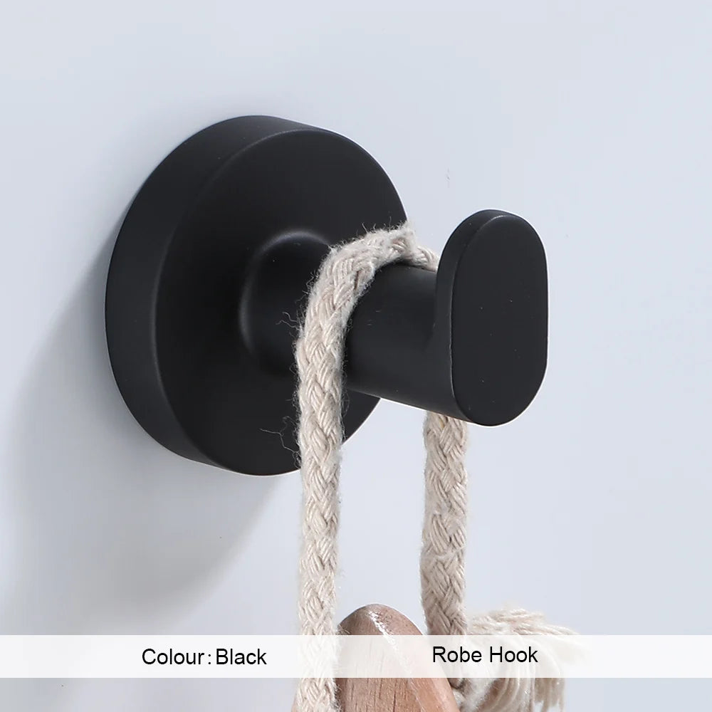 Bathroom Hardware Black Robe Hook Towel Rail Bar Rack Bar Shelf Tissue Paper Holder Toothbrush Holder Bathroom Accessories
