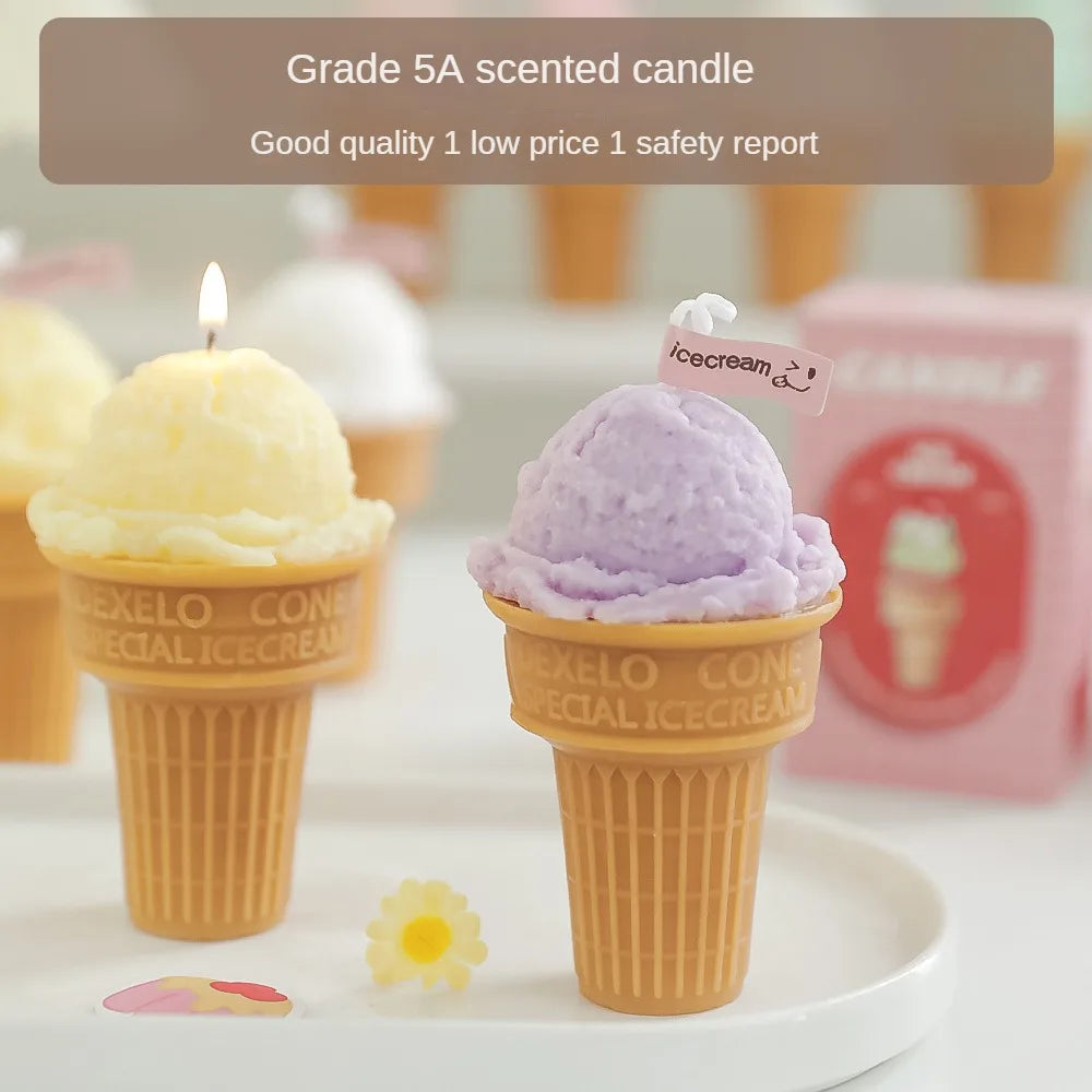 2pcs Ice Cream Candles Handcrafted Creative Design Fragrance Gift Atmosphere Accompanied By Hand Gifts Aromatherapy Candles