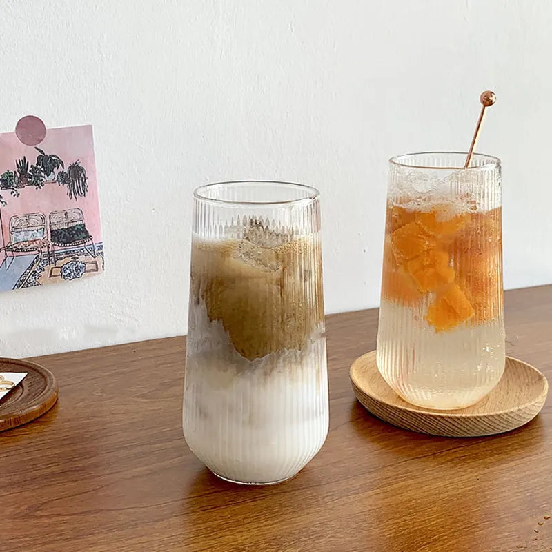 500Ml Simple Stripe Glass Cup Wine Coffee Drinking Glassware Glass Cup Water Whiskey Beer Cocktail Coffee Milk Glasses Bar Tool