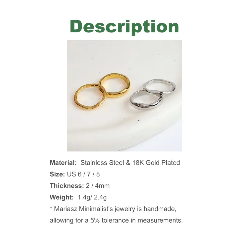 Ripple Stainless Steel Rings For women Gold Color Chunky Band Stackable Silver Stacking Irregular Wave Minimalist Jewelry Set