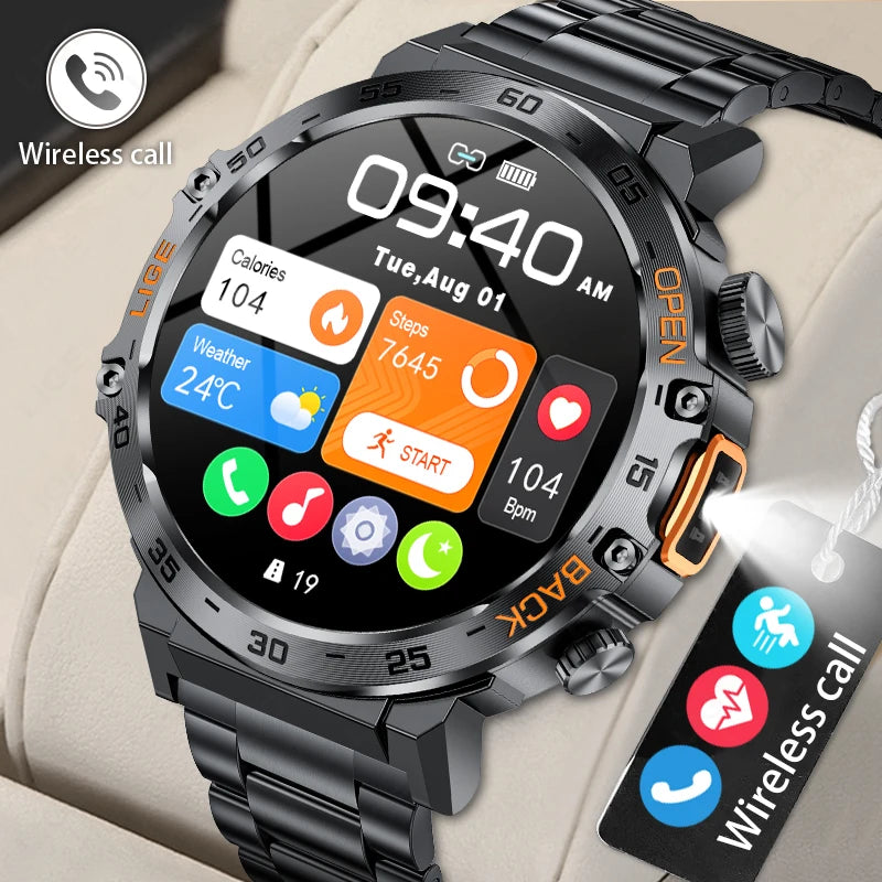 2025 Smart Watch Men 360*360 AMOLED HD Screen Waterproof Sports Fitness Watches Flashlight New Men Smartwatch For Andrio IOS