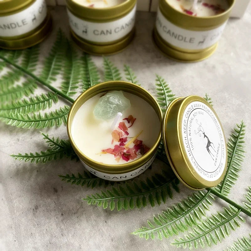 Aromatherapy Candles Crystal Stones Dried Flowers Household Candles Iron Cans Indoor Fragrance Candles Wedding Gifts