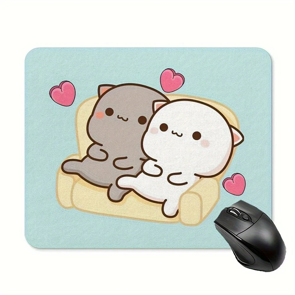Cute Cat Peach Mouse Pad Non-Slip Rubber Pink and White Mousepad Desk Accessory Thick 3mm Office Gamer Accessories Desk Pad
