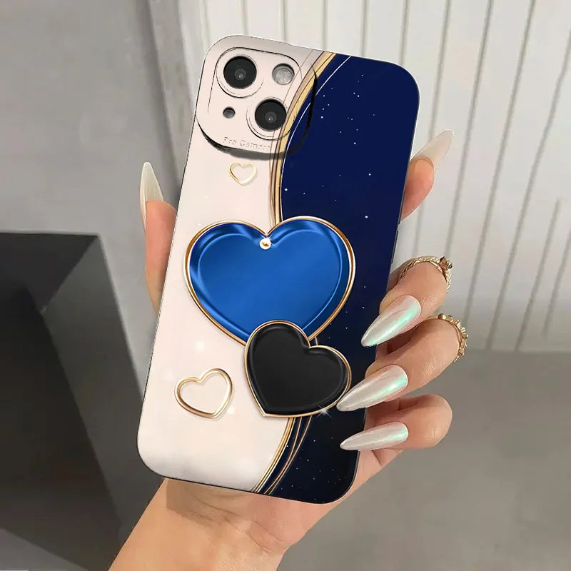 Purple Heart-Shaped Design TPU Phone Case For iPhone 16 Pro Cases iPhone 16E 11 12 13 14 15 Pro Max XS X XR 7 8 Plus SE2 Cover