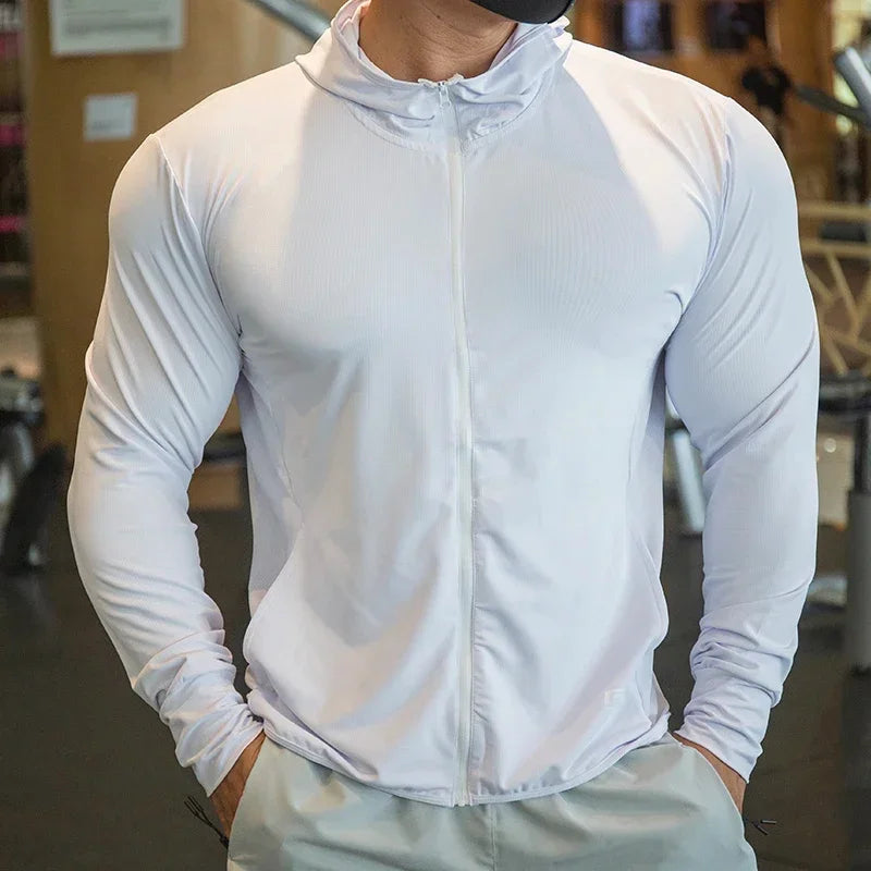 Outdoor sun protection clothing men's thin quick drying long sleeved fitness jacket professional running training sportswear top