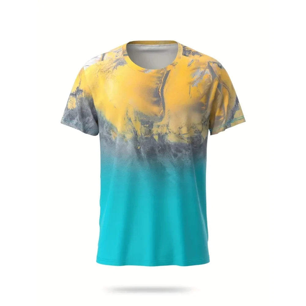 Fitness T-Shirt Quick Drying Sports Short Sleeve Gradient Stripe Print T Shirt Badminton Tennis Training Clothing Man T Shirts