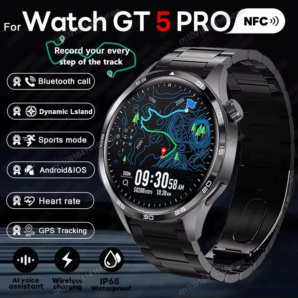 2025 New Smart Watch Men Watch 5 Pro 1.52 AMOLED Screen Bluetooth Call GPS Trajectory NFC Heart Rate Dynamic Lsland SmartWatches