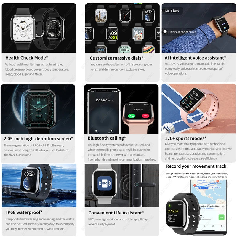 2024 New Smart Watch Women Ultra Series 8 GPS NFC Smartwatch Men BT Call Waterproof Wireless Charging 2.05 inch Screen Watch 9