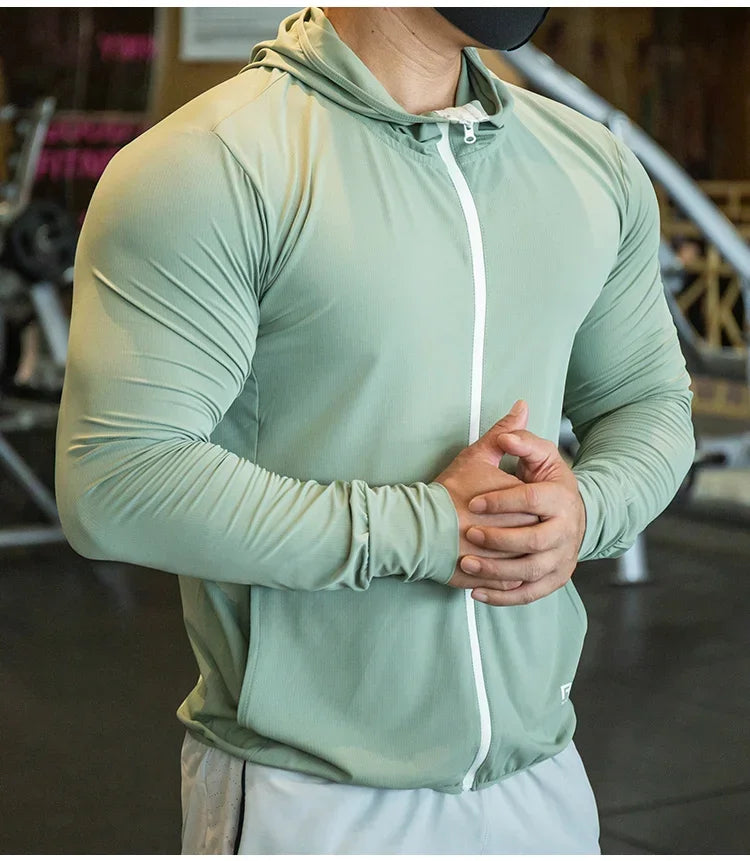 Outdoor sun protection clothing men's thin quick drying long sleeved fitness jacket professional running training sportswear top