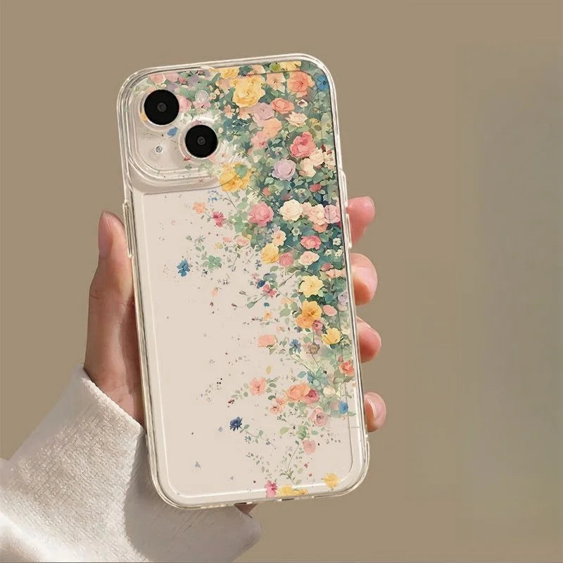 Flower Transparent Phone Case For iPhone 16 15 13 14 12 11 Pro Max Cases 15 14 16 Plus Soft Shockproof Clear Protection Cover