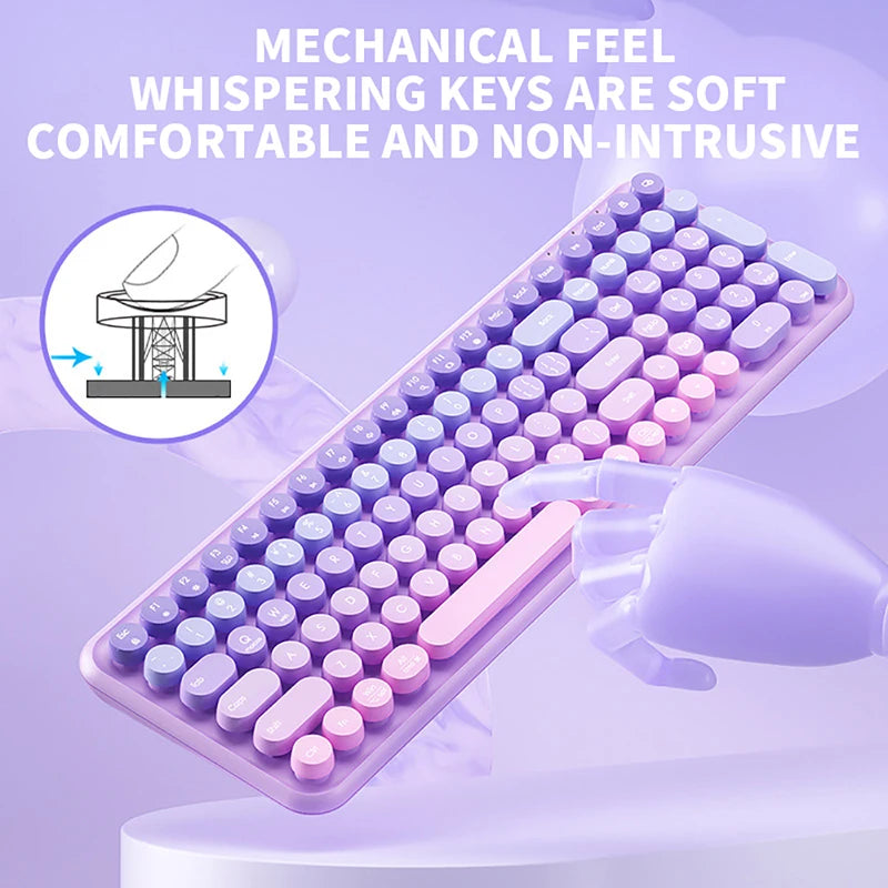 Ergonomic 2.4G Wireless Keyboard 106 Keys Retro Round Keycap Keyboard Multimedia Function Keyboard for Pc/Laptop/Desktop