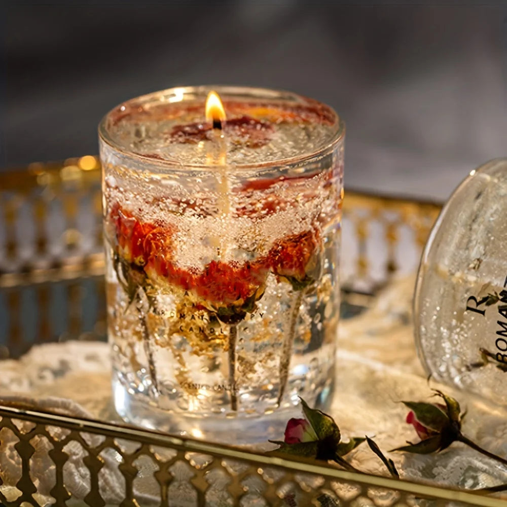 Jelly Aromatherapy Candles Real Flower Essential Oil Incense Candle Soothing Fragrance Cup for Wedding Home Decor Ornament Gift