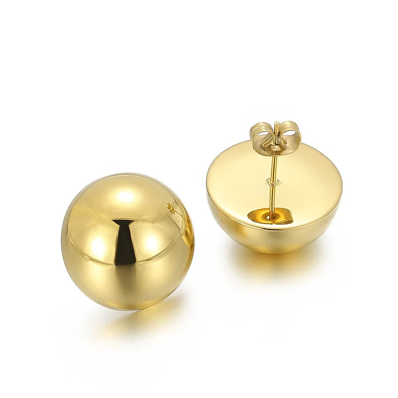 Elegant Stainless Steel Earrings for Women Round Hollow Hemisphere Polished Women's Ear Stud Simple French Party Wedding Jewelry