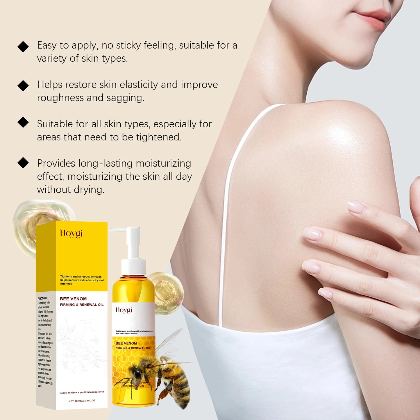 Bee Venom Firming Body Oil Nourishing Full Body Use Improve Dullness Tightening Contouring Moisturizing Care for Smooth Skin