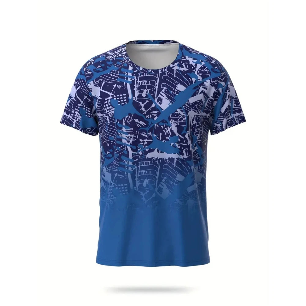 Fitness T-Shirt Quick Drying Sports Short Sleeve Gradient Stripe Print T Shirt Badminton Tennis Training Clothing Man T Shirts