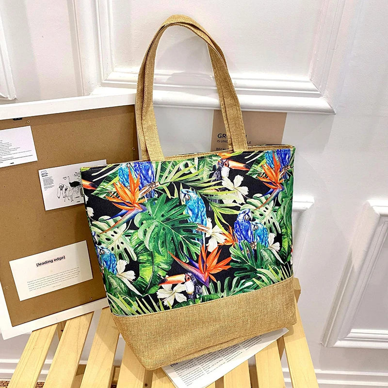 New Women Handbag Floral Printed Beach Shopping Large Capacity Tote Bag Fashion Casua High Capacity Travel Ladies Shoulder Bag
