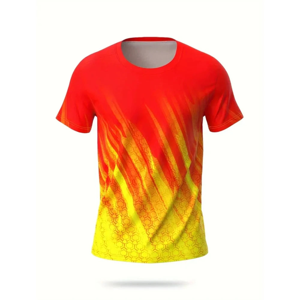 Fitness T-Shirt Quick Drying Sports Short Sleeve Gradient Stripe Print T Shirt Badminton Tennis Training Clothing Man T Shirts