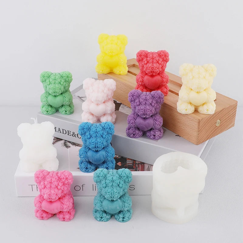 Rose Bear Aromatherapy Candle Mold DIY Valentine's Day Handmade Soap Expanded Fragrance Stone with Hand Gift Chocolate