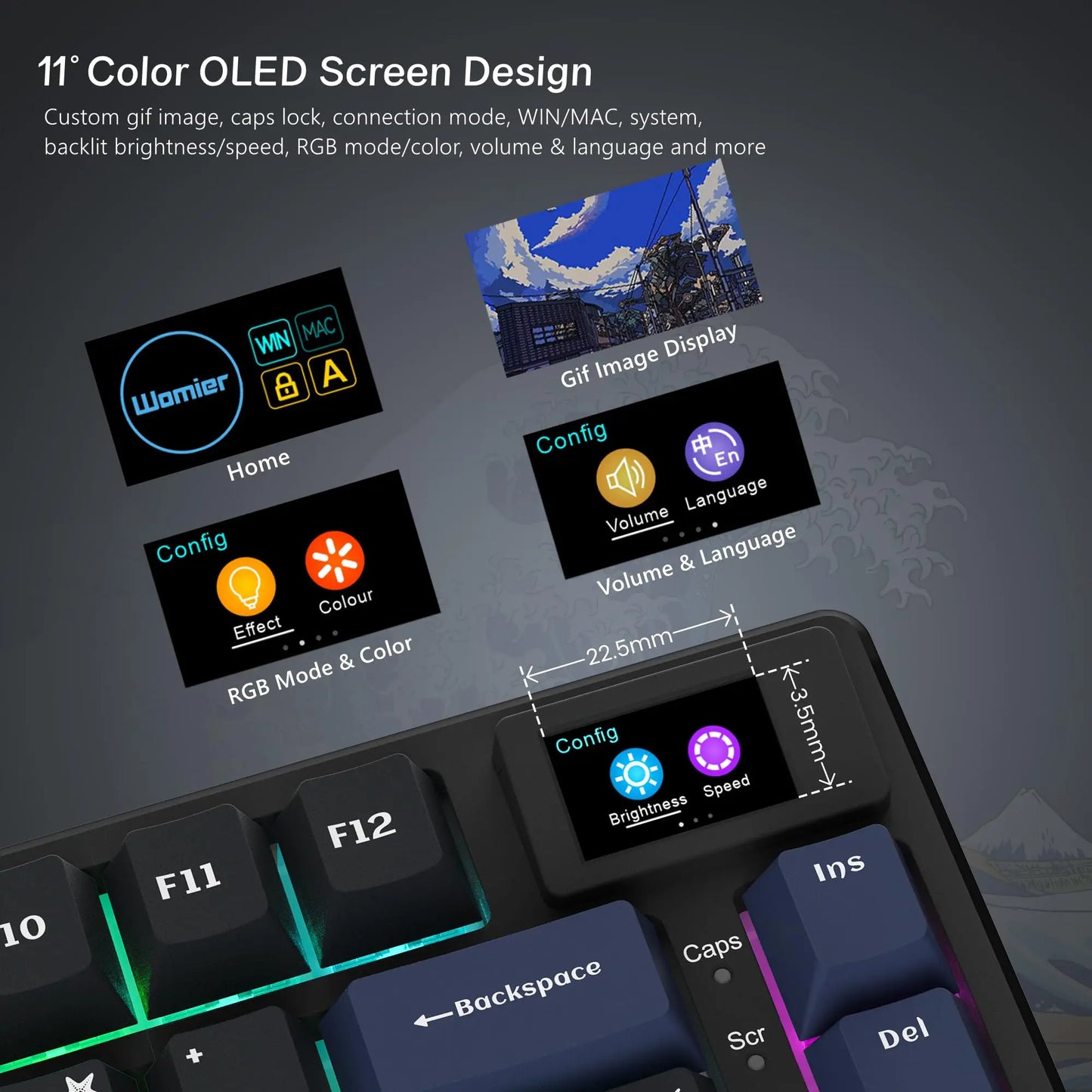 Womier S-K80 75% Keyboard with Color OLED Display Mechanical Gaming Keyboard Hot Swap Keyboard Gasket Mount RGB Custom Keyboard