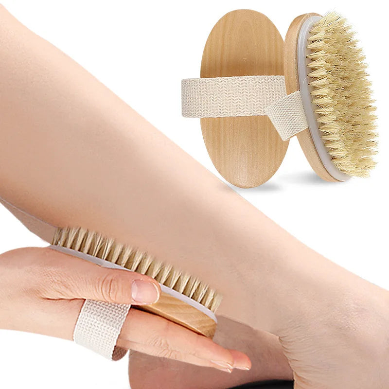 Exfoliating Wooden Body Massage Shower Brush Natural Bristle Bath Brush Soft SPA Woman Man Skin Care Wet Dry Body Brush
