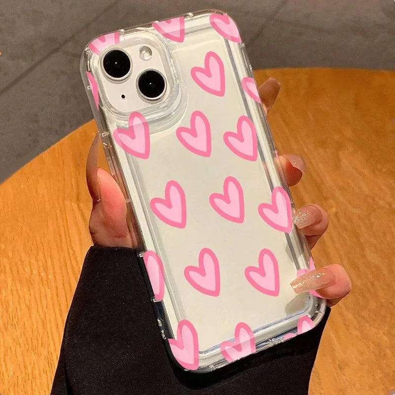 Case For iPhone 13 Cases iPhone 11 Cases Heart Pink Air Cushion Phone Case For iPhone 16 15 14 Pro Max 12 XS XR X 7 8 Plus Cover