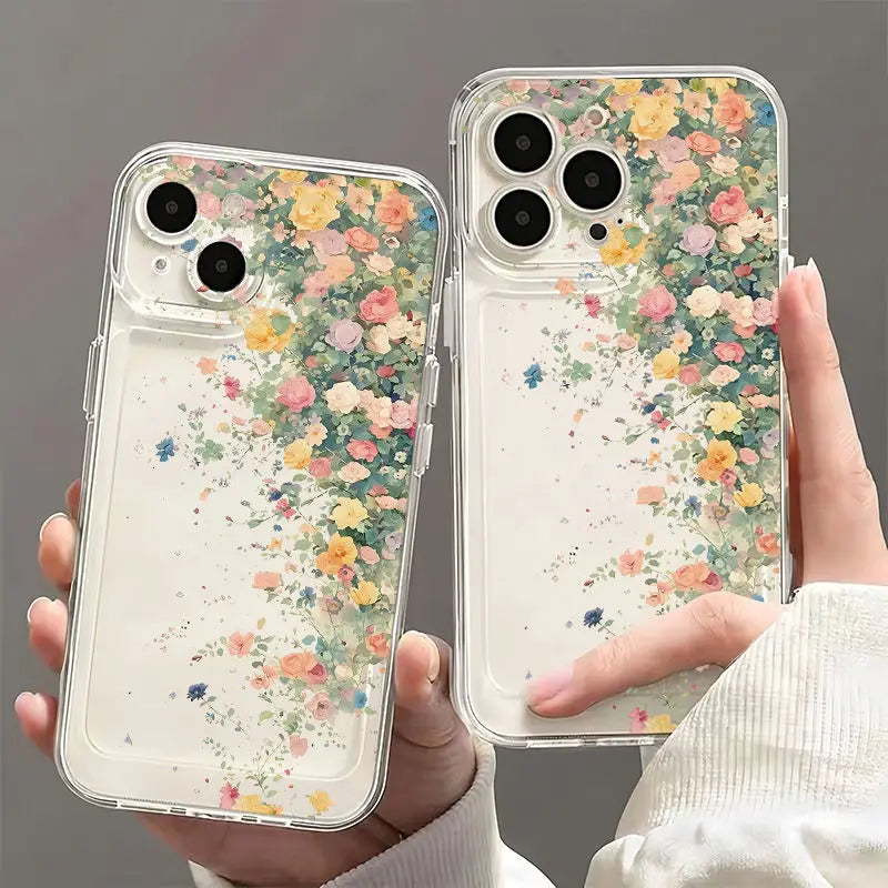 Flower Transparent Phone Case For iPhone 16 15 13 14 12 11 Pro Max Cases 15 14 16 Plus Soft Shockproof Clear Protection Cover