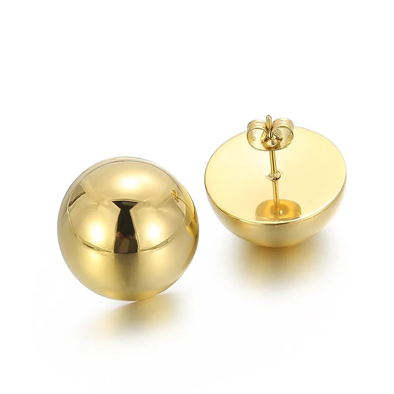 Elegant Stainless Steel Earrings for Women Round Hollow Hemisphere Polished Women's Ear Stud Simple French Party Wedding Jewelry