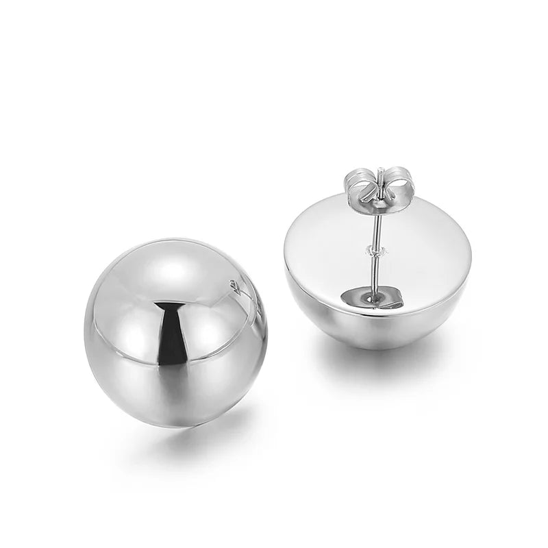 Elegant Stainless Steel Earrings for Women Round Hollow Hemisphere Polished Women's Ear Stud Simple French Party Wedding Jewelry