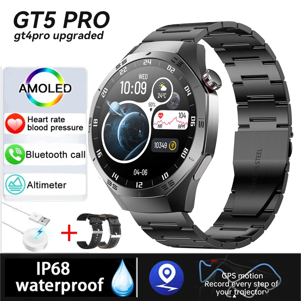 2025 New Smart Watch Men Watch 5 Pro 1.52 AMOLED Screen Bluetooth Call GPS Trajectory NFC Heart Rate Dynamic Lsland SmartWatches