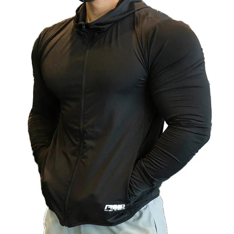Outdoor sun protection clothing men's thin quick drying long sleeved fitness jacket professional running training sportswear top