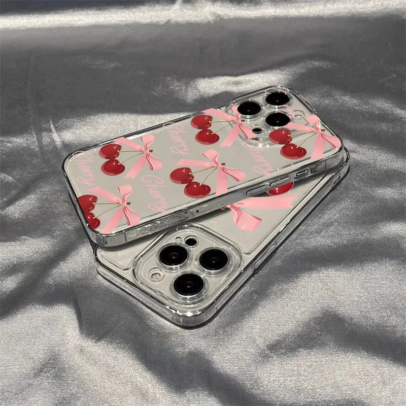 Phone Case For iPhone 16 Cases iPhone 16E 13 15 14 12 11 Pro Max 7 8 Plus X XS XR SE2 Cherry-Colored Transparent Printed Cover