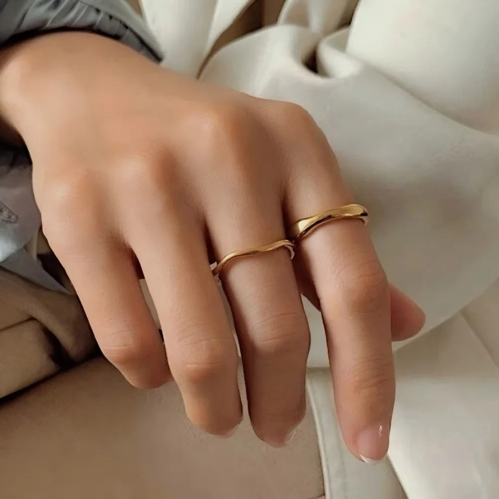 Ripple Stainless Steel Rings For women Gold Color Chunky Band Stackable Silver Stacking Irregular Wave Minimalist Jewelry Set