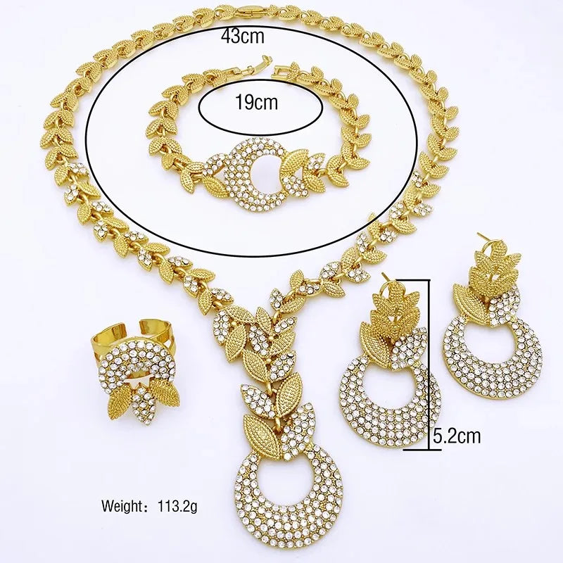 Luxury Women's Jewelry 18K Gold Plated Wheatear Pattern Necklace Earring Bracelet And Ring Full Set Jewelry Wedding Party Gift