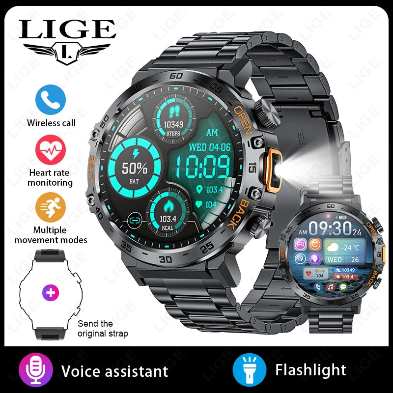 2025 Smart Watch Men 360*360 AMOLED HD Screen Waterproof Sports Fitness Watches Flashlight New Men Smartwatch For Andrio IOS