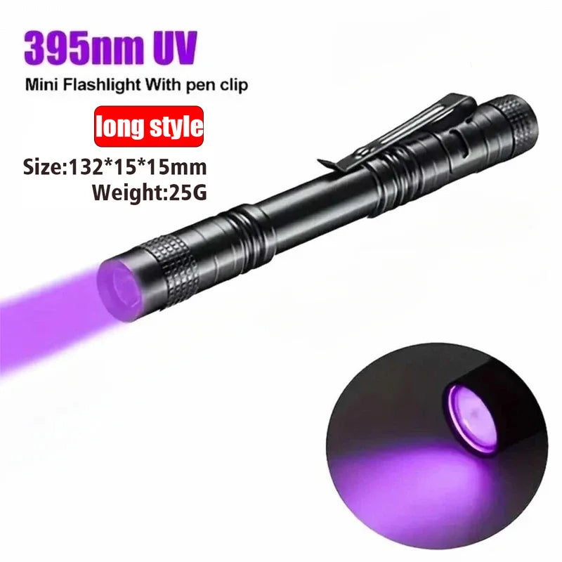 UV Flashlight 365nm Ultraviolet Torch With Pen Clip Portable AAA Batteries Used Violet Light Pet Urine Scorpion Detector UV Lamp