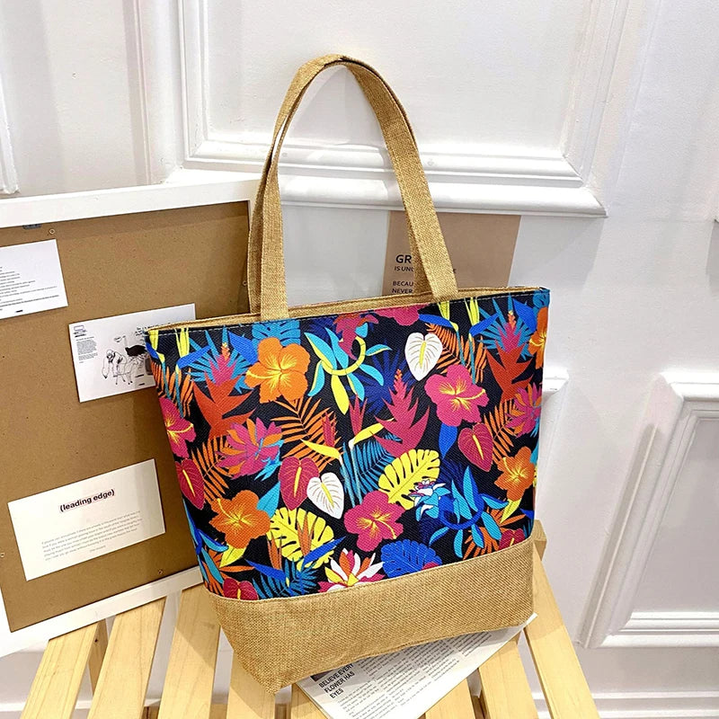 New Women Handbag Floral Printed Beach Shopping Large Capacity Tote Bag Fashion Casua High Capacity Travel Ladies Shoulder Bag