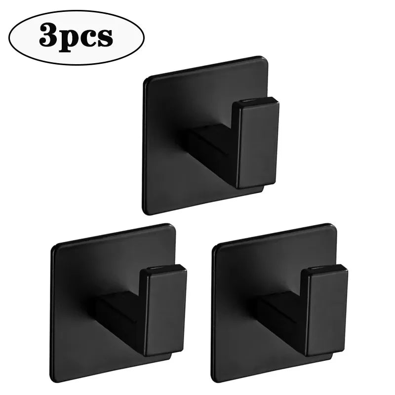 Bathroom Black Self-Adhesive Wall Hook Towel Coat Holder Hook Door Back Keys Clothes Caps Hanger Robe organizer Hook Accessories