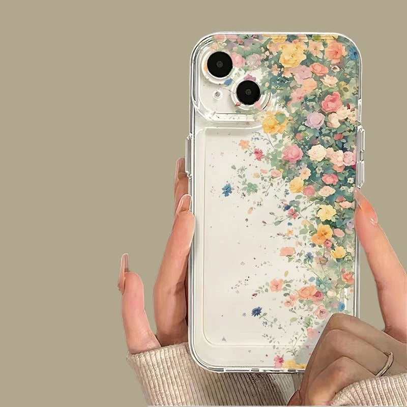 Flower Transparent Phone Case For iPhone 16 15 13 14 12 11 Pro Max Cases 15 14 16 Plus Soft Shockproof Clear Protection Cover