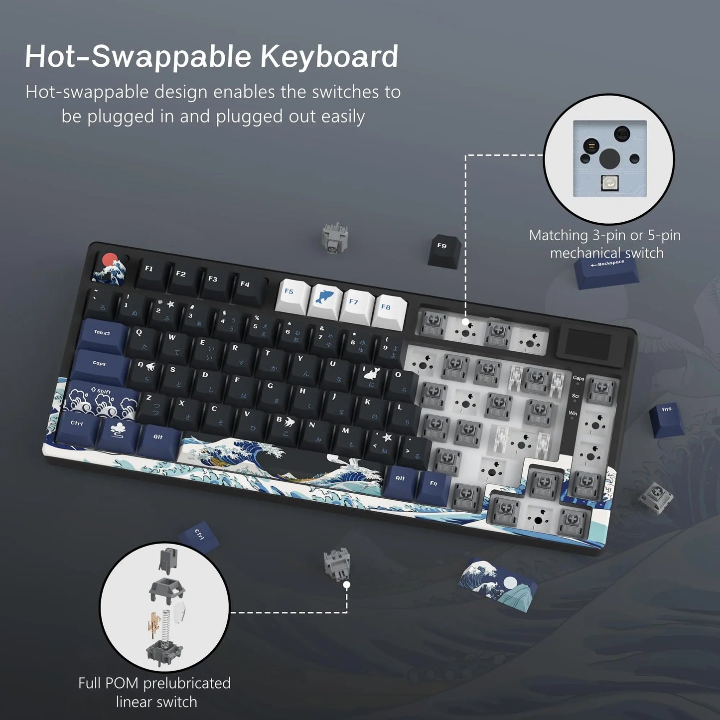 Womier S-K80 75% Keyboard with Color OLED Display Mechanical Gaming Keyboard Hot Swap Keyboard Gasket Mount RGB Custom Keyboard