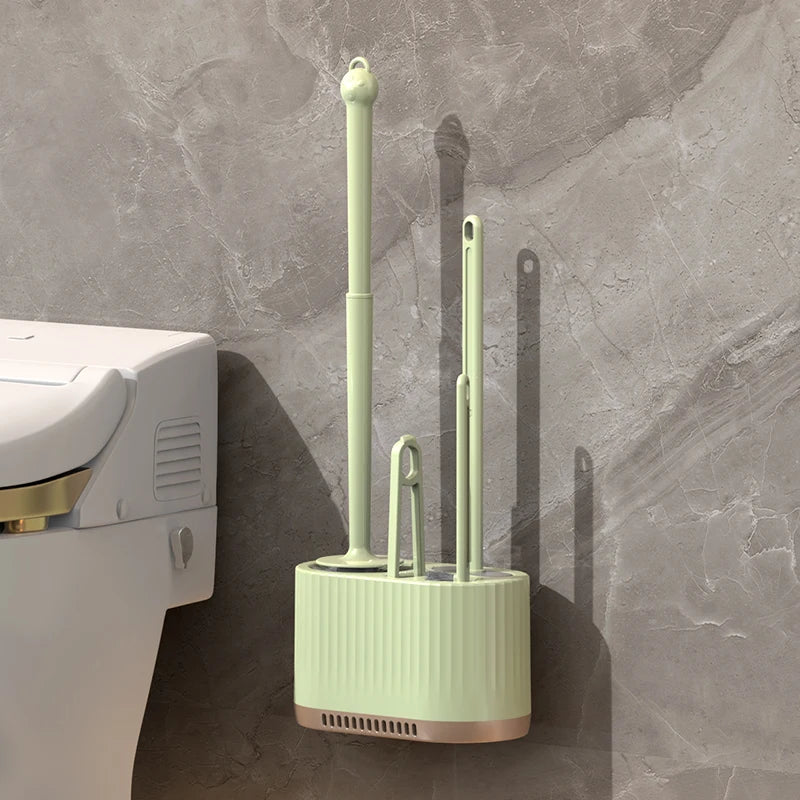 Household Toilet Brush Wall Mounted Toilet Cleaning Brush, No Angle for Comprehensive Cleaning, Suitable for Toilets, 4-in-1 Set