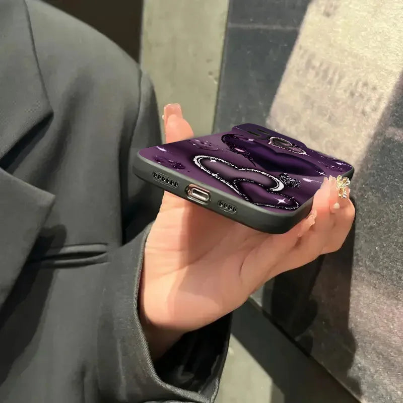 Purple Heart-Shaped Design TPU Phone Case For iPhone 16 Pro Cases iPhone 16E 11 12 13 14 15 Pro Max XS X XR 7 8 Plus SE2 Cover