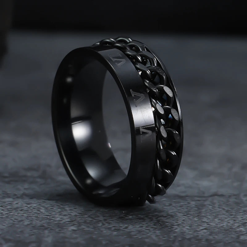 Stainless Steel Rings With Roman Numerals Rotating Anxiety Black Mens Jewelry Black Golden Silvery Color Couple Matching Stuff