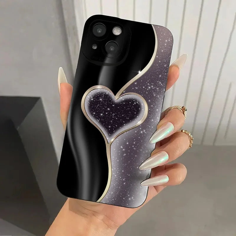 Purple Heart-Shaped Design TPU Phone Case For iPhone 16 Pro Cases iPhone 16E 11 12 13 14 15 Pro Max XS X XR 7 8 Plus SE2 Cover