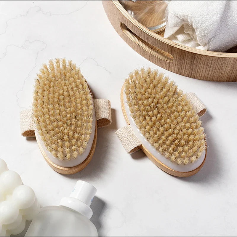 Natural Bristle Brush Soft Wet Dry Skin Body SPA Brush Bath Massager