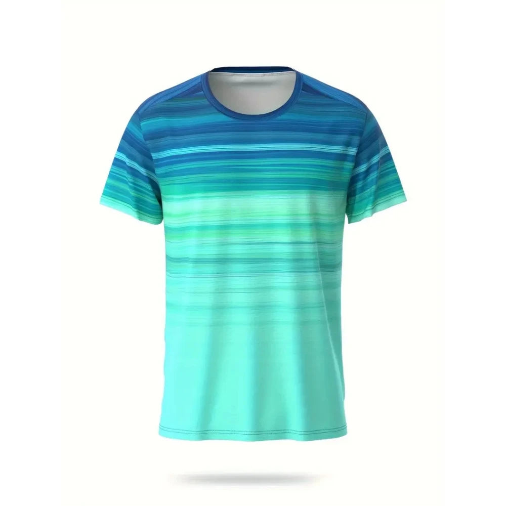 Fitness T-Shirt Quick Drying Sports Short Sleeve Gradient Stripe Print T Shirt Badminton Tennis Training Clothing Man T Shirts