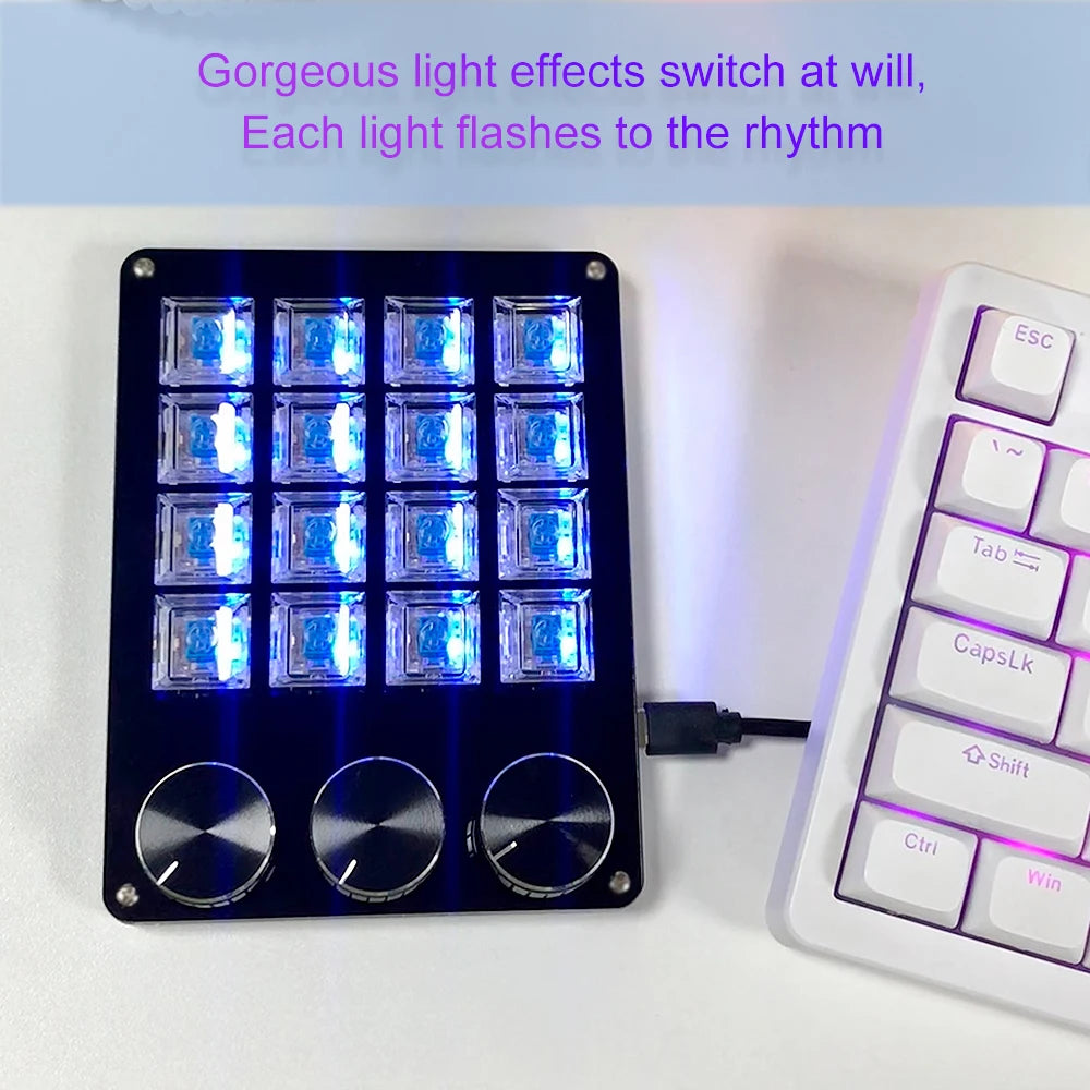 Customizable 16Key Macro Keyboards with 3 Rotary Knobs for Efficient Commands in Gaming and Professional Graphics Design.